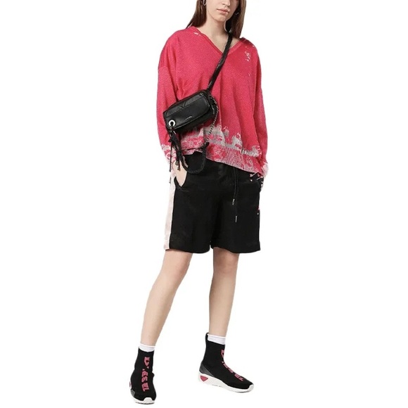 Diesel M Spots Oharw Long Sleeve Lurex Knit V Neck Top in Pink - Small-measured - Picture 1 of 13